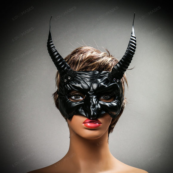 Goblin Devil Long Horn Eyes Mask - Black - Picture 9 of 10